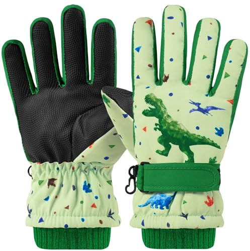 WAWSAM Guanti da Sci per Bambini Guanti da Sci Invernali (Verde chiaro, 6-10 anni)