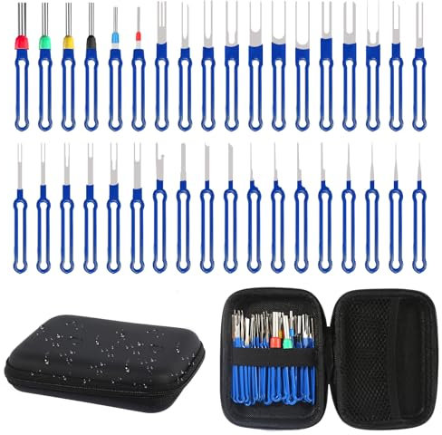 KUHAWL 36 Stück Auspinnwerkzeug KFZ Set, Terminal Entfernung Werkzeugsatz, KFZ Kabel Stecker Ausbau Werkzeug mit Werkzeugtasche Entriegelungswerkzeug für Meisten Anschlussklemmen