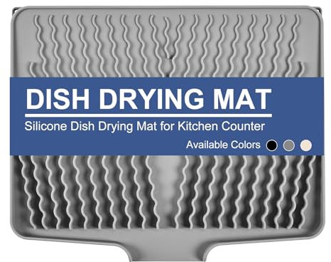 KitchenRaku Tappetino scolapiatti 40 x 33 cm, per stoviglie con superficie inclinata e scarico per un drenaggio ottimale dell'acqua, grigio chiaro, Grigio Chiaro