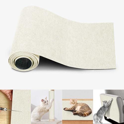 GITVIENAR Katzen Kratzmatte, Kratzmatte Selbstklebend,Self-Adhesive Cat Scratch Protection for Sofa Carpet,AntiKratz Tape für Katzenständer,Teppichschutz für Katzenkratzmöbel (Cremefarben, 60CM)