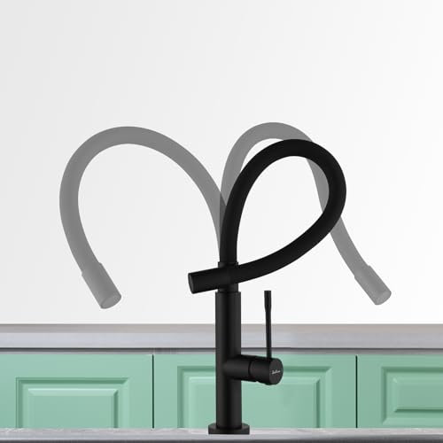Baollansa Robinet cuisine flexible, kitchen faucet acier inoxydable, Mitigeur douchette Cuisine pivotant à 360°, robinet d'évier haute pression (noir)