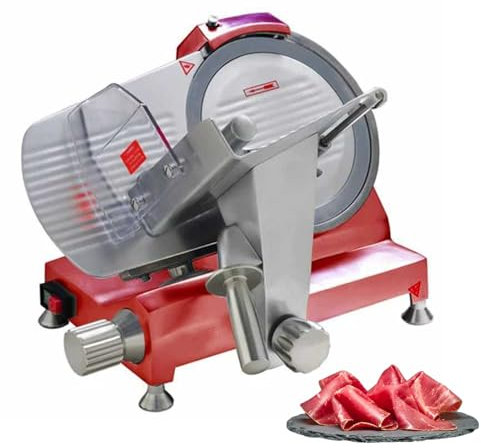 Trancheuse à Jambon Premium 250 mm – Épaisseur Réglable 0 à 15 mm – Design Rouge Élégant – Haute Performance et Finitions Supérieures