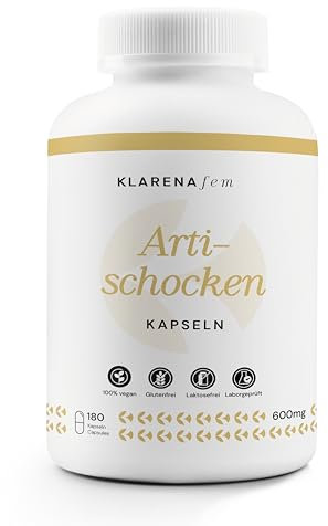 Artischocken Kapseln hochdosiert – 2.400 mg je Tagesdosis (2,5% Cynarin) – 180 vegane Kapseln – Laborgeprüft & hergestellt aus französischen Artischocken – 45 Tage Vorrat – ohne Zusätze – KLARENA