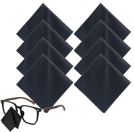 POWOMAO Microfiber Glasses Cleaning Cloths - For Camera Lenses, Eyeglasses, Screens, Cameras, Tablets -Washable，8pcs (20 x 20 cm) Black