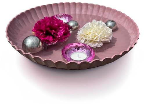 matches21 HOME & HOBBY Mini étang complet avec pot de fleurs de 35 cm de diamètre en rose strié avec boules flottantes et photophores violets