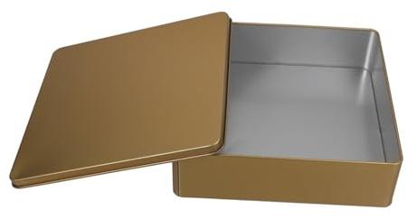 HEALEEP Caja De Hojalata Cuadrada Extra Grande Para Galletas, Caja De Embalaje Metálica Dorada, Resistente Al Desgaste, Latas Vacías Para Almacenamiento, Uso Festivo y Obsequio, 1 Unidad