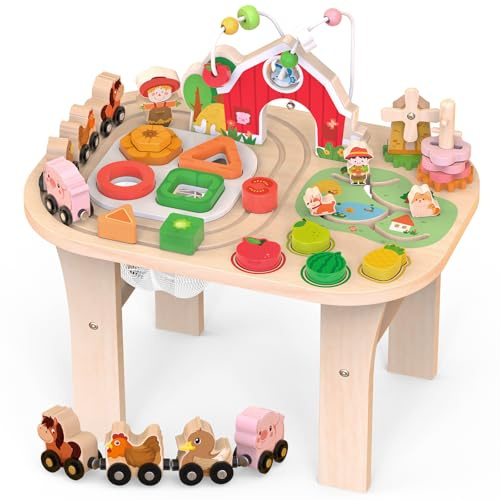 Tavolo da gioco in legno per bambini, giocattolo educativo Montessori con arco motorio, selezione di stampi e ferrovia per animali, giocattolo sensoriale per bambini, regalo educativo per ragazzi e