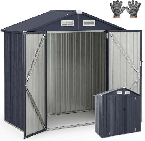 RELAX4LIFE Casetta da Giardino da 3,44 m³ in Acciaio Zincato con Tetto Inclinato, Spazio di Stoccaggio Versatile e Sicuro per Attrezzi, Biciclette, con Ventilazione Efficiente e Guanti