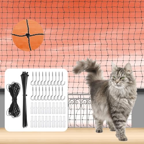 AEMCHDM Rete per Gatti Premium per Balcone, Rete Protezione per Gatti Balcone, Extra Rinforzata, Colore Nero, con o Senza Foratura, Protezione per Gatti per Terrazze, Balconi, Finestre (8x3M)