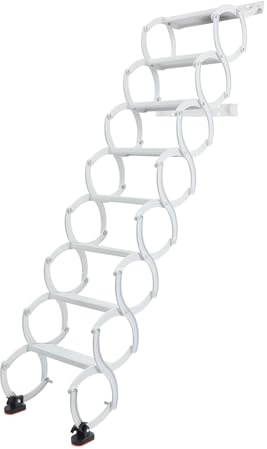 Dachbodenleiter Teleskopleiter Klapptreppe Ziehharmonika Loft Leitern, Dachleiter Raumspartreppe Scherentreppe aus Hochmanganstahl, Ideal für Tiny Dachboden Räume, Tragkraft 200 kg (Weiß, 7)