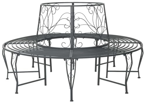 Fecpoo Banc d'arbre 8 places Ø 160 x 89 cm en acier gris argenté