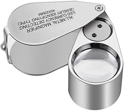 40X Full Metal Illuminated Jewelry Loop Magnifier, XYK Pocket Folding Magnifying Glass Jewelers Eye Loupe with LED(LED Currency Detecting/Jewelry Identifying)