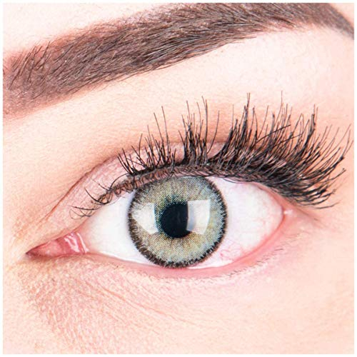 GLAMLENS Lenti a contatto colorate grigio Mirel Grey - mensili - con porta lenti a contatto -grigie naturali in silicone idrogel - 2 pezzi - DIA 14.0 - senza correzione 0.00 diottrie lente a contatto