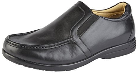 Roamers Hubert Mens Leather Extra Wide Slip On Shoes Black