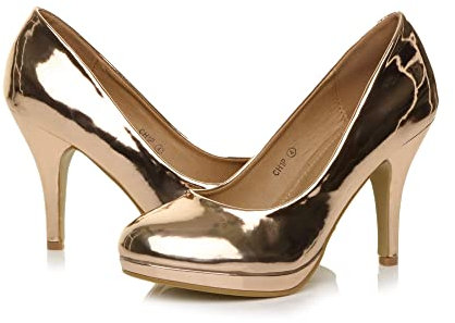 AJVANI high mid Heel Smart Work Evening Party Platform Court Shoes Pumps Size 3 36 Rose Gold