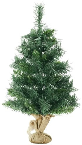 SALCAR Albero di Natale Piccolo Artificiale 90 cm, Mini Abete di Natale da Tavolo con Guanti e Supporto in Cemento, 112 Punte per Rami, Ignifugo, Montaggio Rapido
