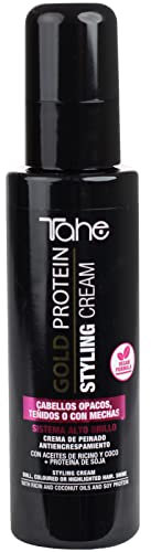 Tahe Gold Protein Crema de peinado antiencrespamiento para cabellos opacos, teñidos o con mechas, 100 ml