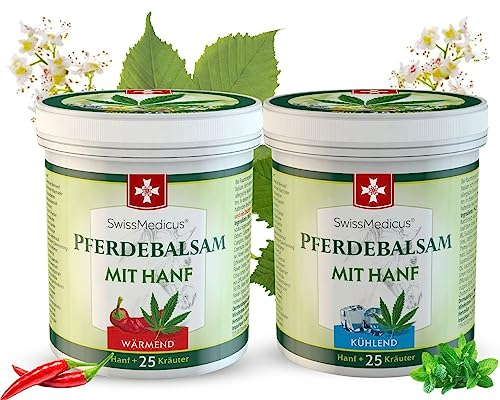 SwissMedicus Pferdebalsam mit Hanf kühlend und wärmend - gel mit 25 natürlichen Extrakten - ideal für Sportler - 2x250 ml, Linderung von Muskelermüdung