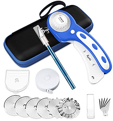 Cuter rotatorio de costura, 45mm Cutter rotatorio tela, con 6 hojas de repuesto para un corte preciso de tela/cuero/papel/fibra, etc., incluida la caja de almacenamiento y cuter profesional