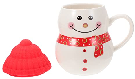 Weihnachten Kaffeetasse Schneemann Tasse: Keramik Teetasse Rot Schneemann Kaffeetasse saisonale Milchtasse mit Silikondeckel für Tee, Saft, Milch, heiße Schokolade