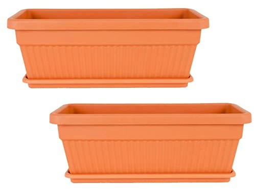 Serinova Jardinera Balcón, Maceta Rectangular 46 cm Largo Set 2 Unidades, 9 litros, Macetero Plástico