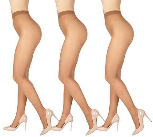 BANANALU Anti Laufmasche 30 Den Extra Matt Strumpfhose mit Tulle Effekt Reißfeste Premium 30 Bronze M / 3er Set
