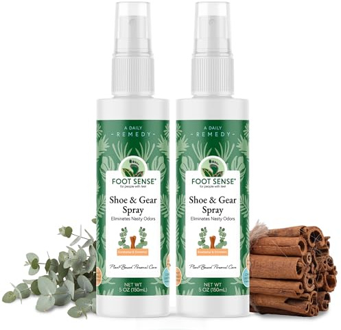 Foot Sense – Shoe Deodorizer & Foot Spray – Natural Foot & Shoe Odor Eliminator for Smelly Feet, Shoes & Sports Gear, Long-Lasting Refreshener for Adults & Kids – 5oz, 2 Pack