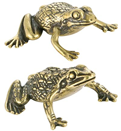 Lot de 2 figurines de grenouille en laiton doré - Figurines porte-bonheur miniatures - Sculpture d'animal - Décoration de bureau