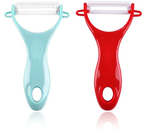 2 Pièces Econome ceramique, Pèle pommes, Peeler legume, Econome légumes, Eplucheur julienne, Eplucheur, Eplucheur legumes manuel, Pour pommes terre, Carottes, Légumes, Fruits(Bleu et Rouge)