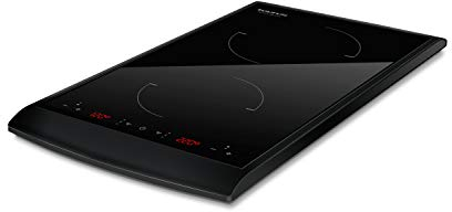 Taurus Darkfire Domino - Plaque à induction numérique avec 2 feux, diamètre jusqu'à 17,5 cm, 10 niveaux de puissance, température réglable, fonction minuterie, design ultra fin, 2900 W, 600 x 310 x 71