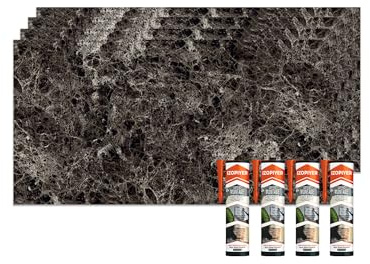 IZODEKOR Wandverkleidung Marmoroptik -4er 120x60cm- Alternative zu Badfliese/Küchenfliese, Duschwandpaneele, Wandpaneel für Küchenrückwand, Badezimmer, mit 4x Montagekleber | Emperador Dark