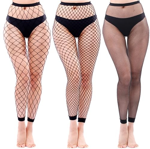 DGUSO 3 Pezzi Donna Calze a Rete Collant per Donne Sexy, Calze a Rete a Vita Alta Styling Collant a Adatto per Feste Cosplay e Altre Feste da Ballo, Spettacolo, Cosplay Nero
