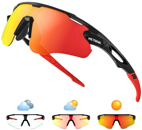Victgoal Fahrradbrille Herren Selbsttönend Sport Sonnenbrille UV400 Schutz TR90 Rahmen Fahrradbrille Damen für Radfahren Laufen Angeln Sportbrille (Schwarz)