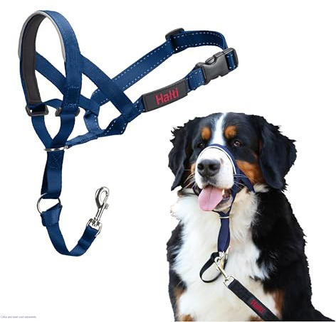 HALTI - Cavezza per impedire al cane di tirare al guinzaglio, regolabile, riflettente e leggera, con nasello imbottito, collare anti-tiro, per addestramento cani grandi (Taglia 4, blu cobalto)