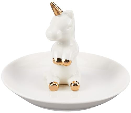 SUNNYCLUE 1 pcs Licorne Porte-Bague Porte-Bijoux Plat Assiette en Porcelaine Femmes Mignon Animal Bijoux Plateau de Rangement Organisateur pour Bagues Collier Bracelet Boucles D'Oreilles Décor à la Ma