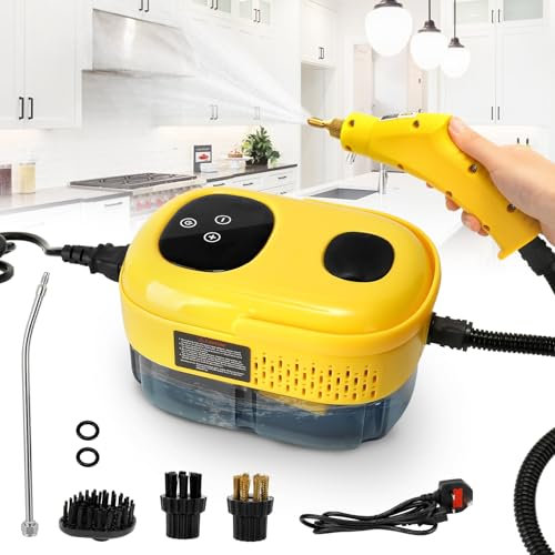 Steam Cleaner, 2500W High Pressure Steam Cleaner with Smart Touch, Handheld Steam Cleaners with 3 Brush Heads & 1000ml Water Tank, Portable Steam Cleaning Machine for Kitchen Bathroom (Yellow)
