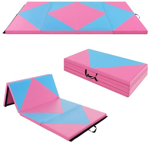 COSTWAY Gymnastics Exercise Mat, 8FT Tumbling Mats with High Density 5cm Thick Foam, Carry Handles, Folding Fitness Floor Mat for Yoga Pilates