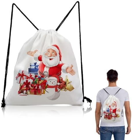 OIUAVYR 1 Pc Bolsa Impermeable con Cordón, Bolso Cuerdas Infantil Para Ropa Zapatos Playa Natación Viaje Gimnasio, Bolsas de Almacenamiento Mochilas,Bolso con cordón y estampado navideño