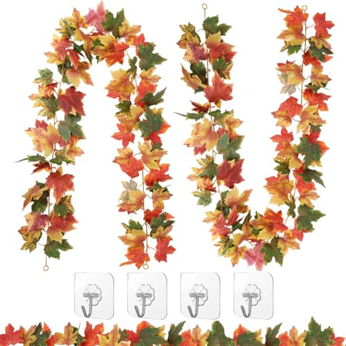 RXKFIGX 2 Piezas Guirnalda Hojas de Arce, Artificial Hojas Otoño Decoracion Halloween,Guirnalda Hojas Otoño Guirnalda Otoño Decoración Otoñal Hoja de Arce Adornos para Fiestas de Gracias,Navidad