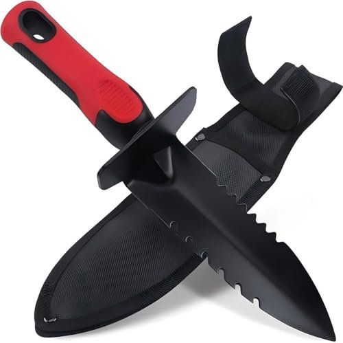 Pelle de détection de métaux robuste, pelle à double bord dentelé, outil de pelleteuse avec gaine, idéale pour la détection des métaux, le jardinage et la plantation de sols en vrac