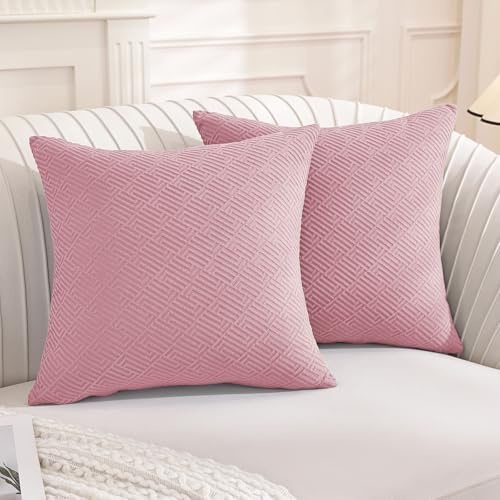 YSTELLAA Dekorativa Kuddfodral 60x60 2 Stycken, Mjukt Kuddöverdrag Med Osynlig Dragkedja, Fyrkantiga Kuddfodral Tvättbart För Soffa Hem Och Sovrum, Kvalsterhämmande Andningsbart, Rosa