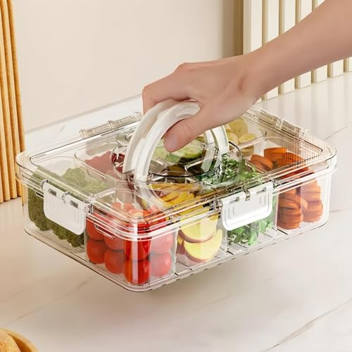 MueJah Snackle Box Container Reusable with Lids, 12.6 * 9.65 * 3.54” with 8 Independent Compartments for lunch/Snack/Fruit/Veggie Storage, Organizers for Pantry/Refrigerator/Closet/kitchen