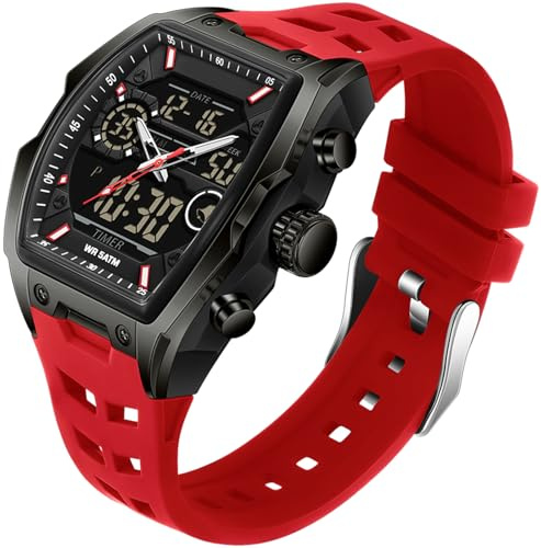 findtime Eckige Uhren Herren Digital Militär Uhr Designer Sportuhr Herren 5ATM Wasserdicht Leuchtend Stoppuhr Coutdown Männer Uhr Quarz Armbanduhr Digital Analog Herrenuhr Outdoor