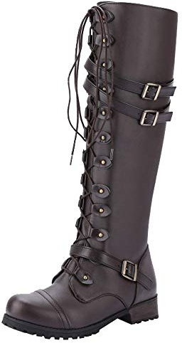 Stivali Biker Donna Alti con Risvolto Stivaletti Comodo Ginocchio Stivaletti Stile Rock Ribelle Scamosciata Marrone Stile retrò Stivali per Lavoro E Tempo Libero