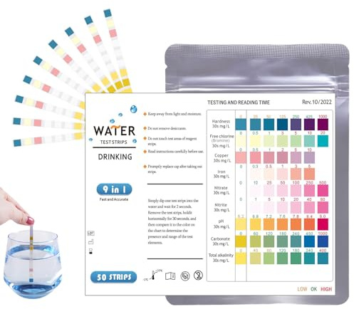 100 PCS 9-in-1 Aquarium Test Strips, Fish Tank Water Test Kit for Ammonia, Nitrite, Nitrate, pH, Hardness, Chlorine, Copper, Carbonate & Alkalinity | Fast & Accurate Water Testing Strips for Freshwate