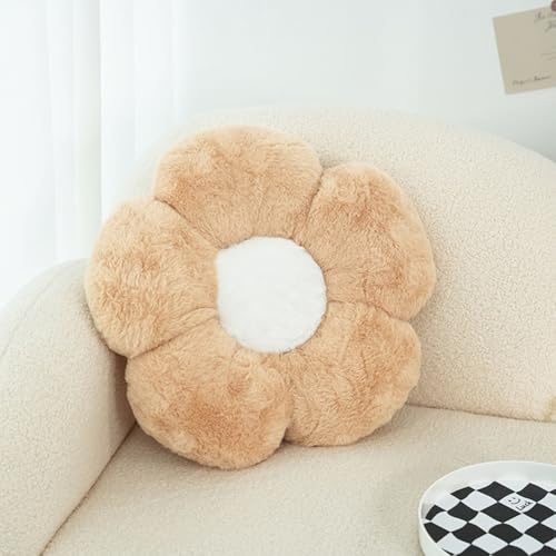 kkrrammii Blomkudde dekorativ blommig kudde mjuk plysch golv prydnadskudde söt sittkudde för bäddsoffa vardagsrum sovrum dekor (brun)