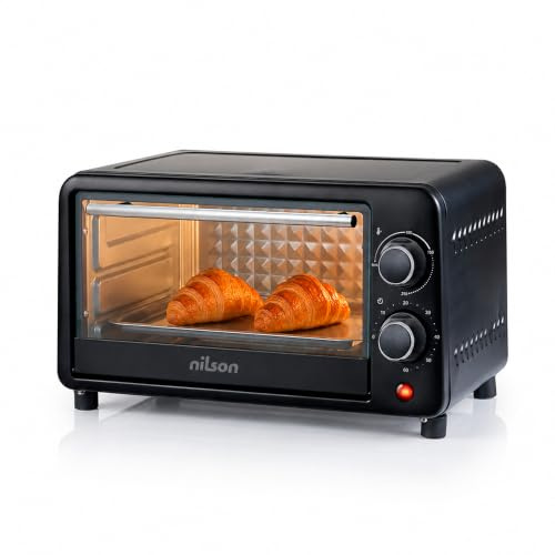 Nilson Life 9 l stationär ugn, kompakt, 800 W, mekanisk styrning, NHS1000N, justerbar termostat, maximal temperatur 230º, timer 60 min, inklusive emaljerad bricka och metallgaller