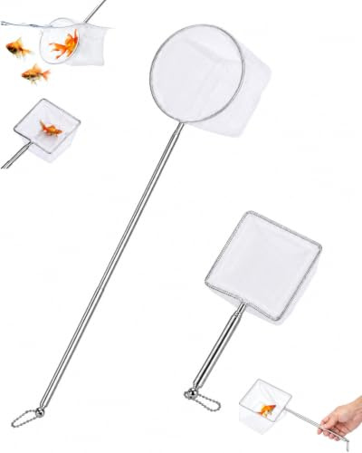 RAVNIX 2 Piezas Mini Redes para Acuario | Red Acuario 8/10 cm con Mango Telescópico | Malla Fina y Resistente para Captura Segura de Peces y Camarones | Accesorio de Acuario para Niños