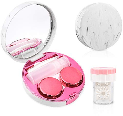 Contact Lens Travel Kit with Cleaner Washer, Portable Contact Box with Mirror Tweezers Remover Tool Solution Bottle for Daily Outdoor