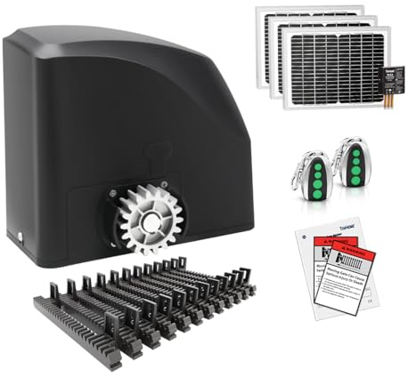 TOPENS DKR500ST Solar Sliding Gate Opener Rack Drive Automatic Gate Motor for Heavy Driveway Slide Gates Up to 1300 Pounds, Electric Gate Operator Battery Powered with Solar Panel Remote Control Kit